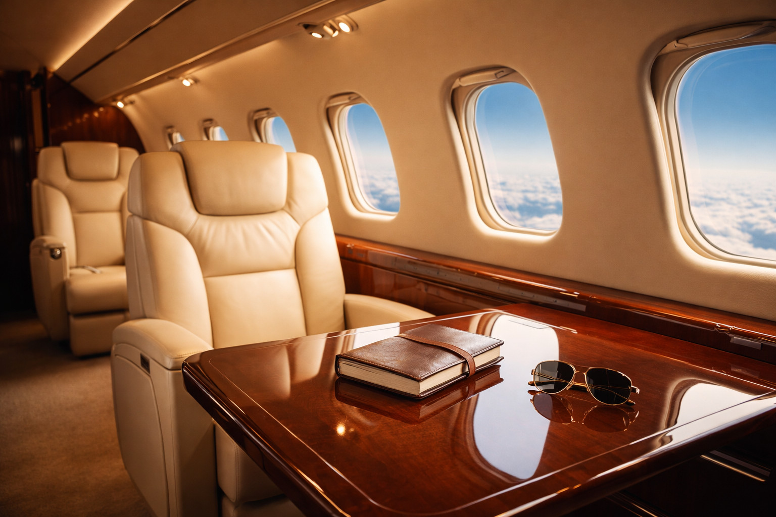 Private jet on the apron at golden hour